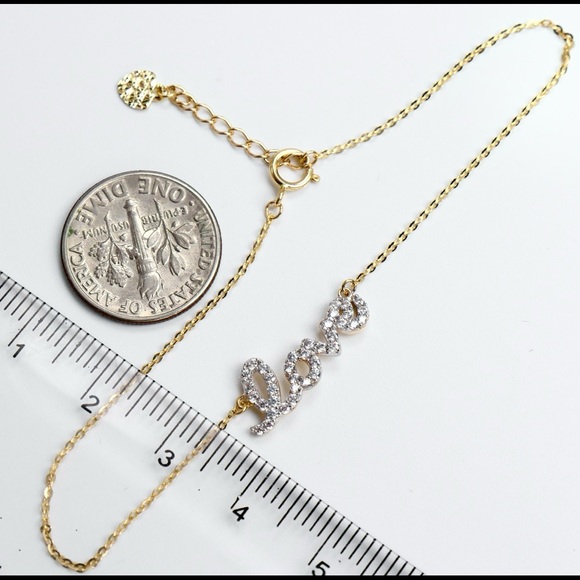 14K Yellow Gold 7"-8" Adjustable Love CZ Chain Bracelet 1g - New - Picture 3 of 6